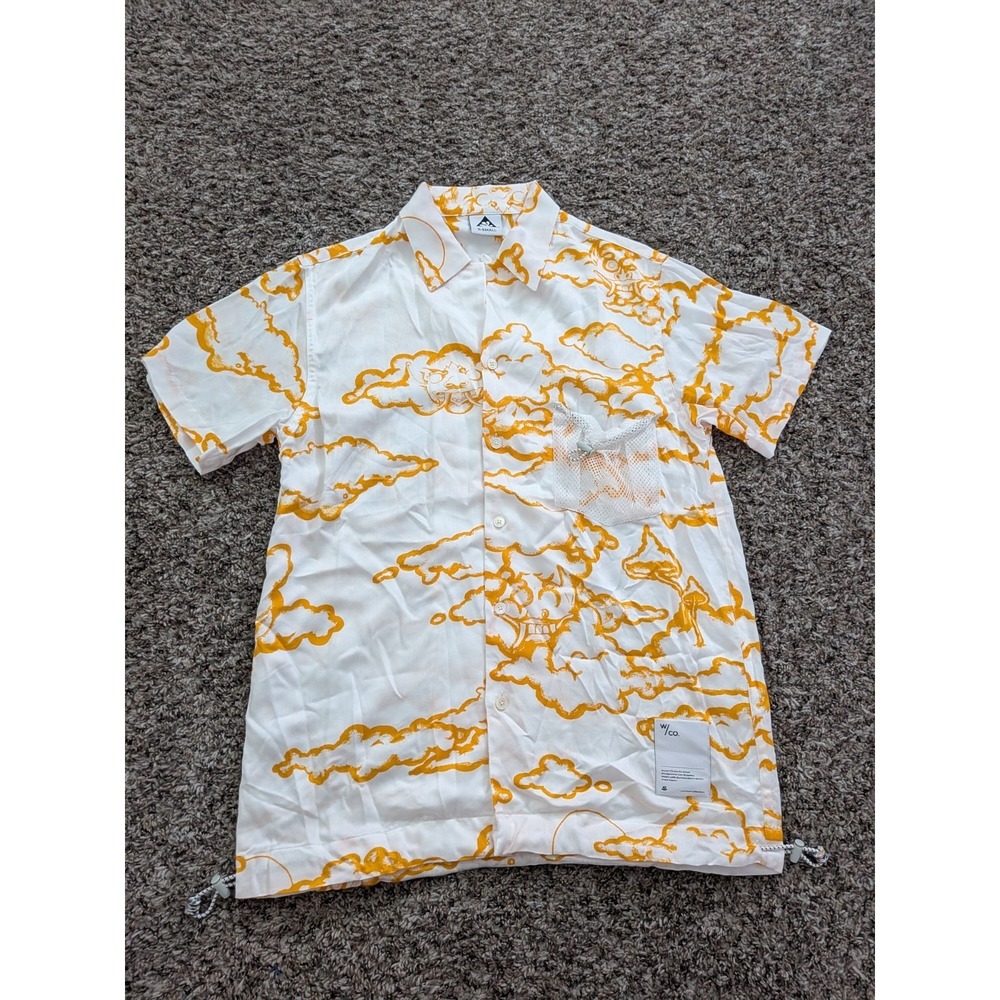 Wasted Collective Japanese Fisherman Vibes Button Up Shirt‎ Orange White XS AOP